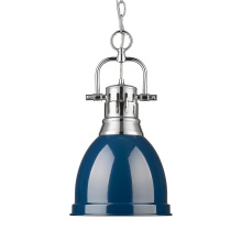Golden 3602-S CH-NVY - Yep by Golden Lighting Duncan 1-light 9in Chain Hung Pendant in Chrome and Navy Blue shade